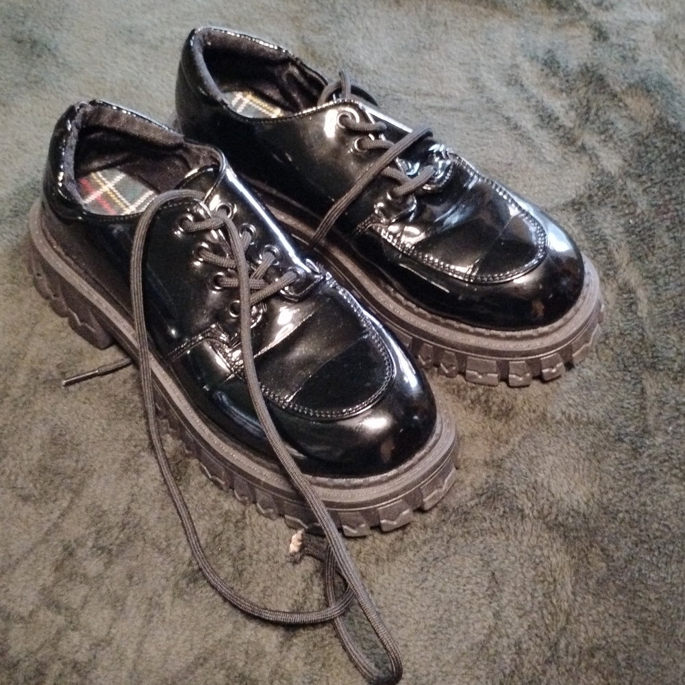Black Patent Leather Chunky Shoes